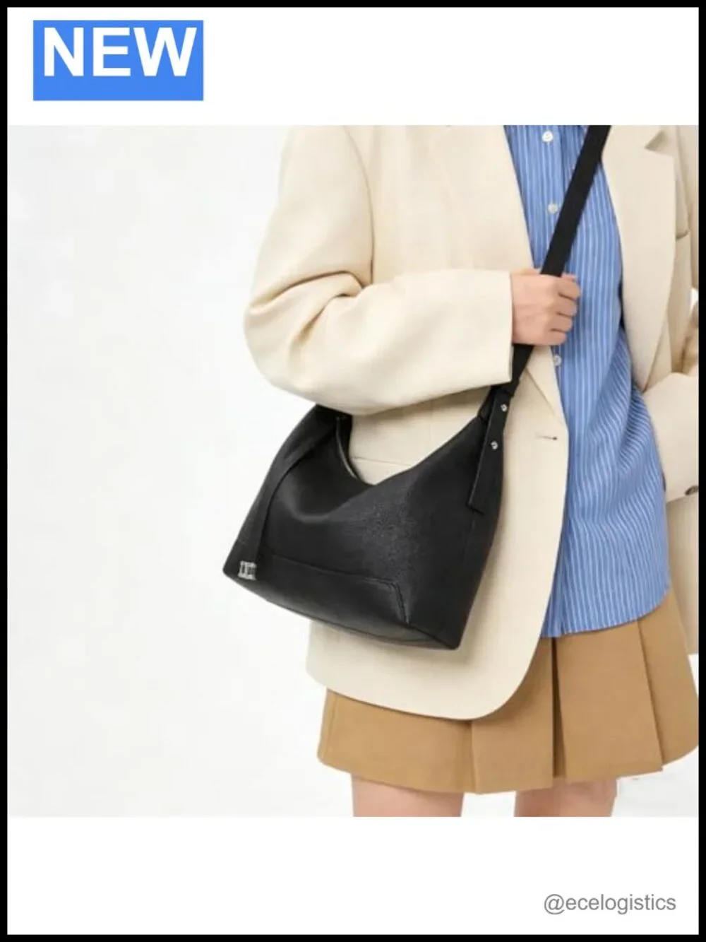 Genuine Leather Women's Slouchy Crescent Hobo Shoulder Bag w/ Mini Pouch